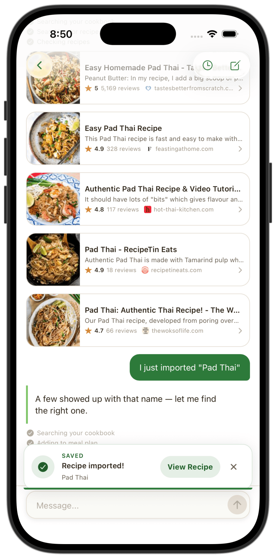 Suppa assistant importing a recipe into the plan